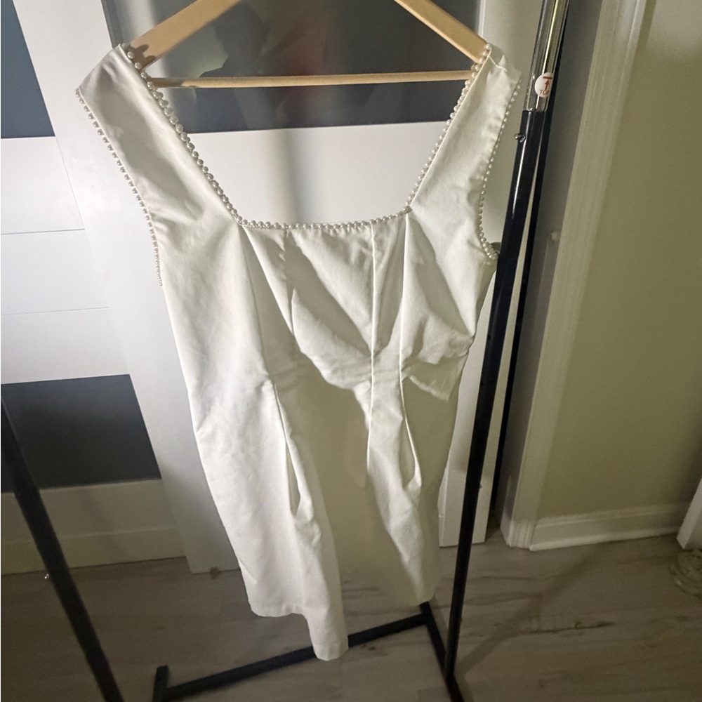 Lulu's White Pearl-Trim Mini Dress - Picture 3 of 5